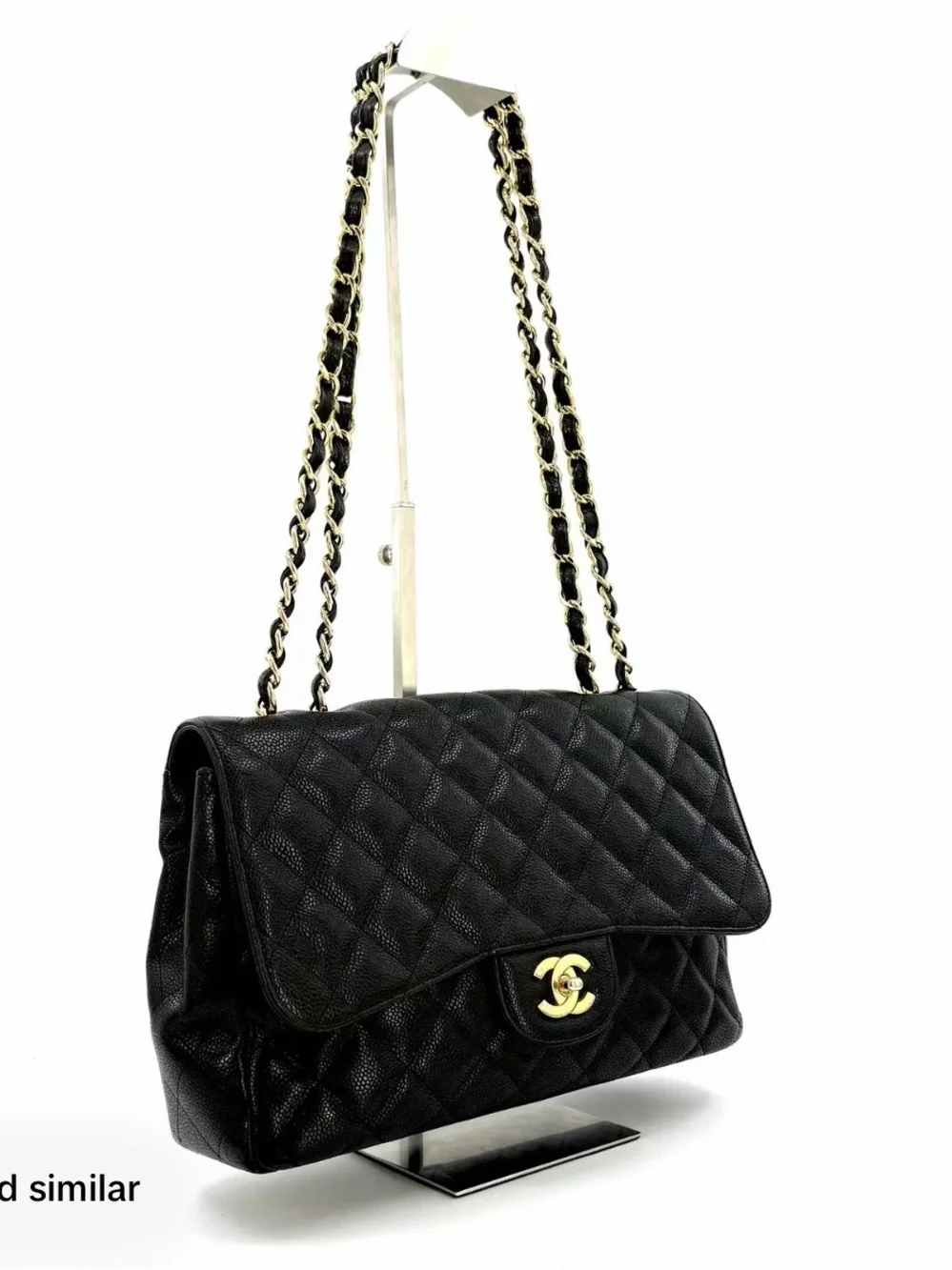 Authentic CHANEL Black Quilted Lambskin Shoulder Bag with Gold Hardware